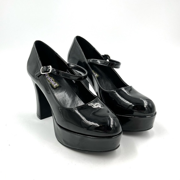Funtasma Black Faux Patent Leather Mary Jane Platform Heels Size 8 - Picture 10 of 10
